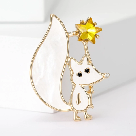 Graziosa Spilla Volpe Lega Smalto Forma Animale Spilla Da Risvolto Con Stella Di Cristallo Giallo Per Donna Accessorio Sciarpa