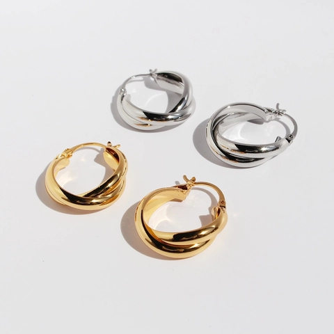 Pendientes De Aro Cruzados Modernos Latón Chapado En Oro Real Diseño Geométrico Joyería Pulida Para Mujer