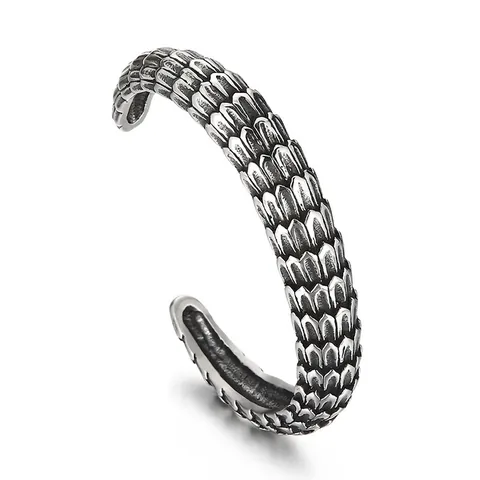 Roestvrijstalen Open Bangle Armband Vintage Drakenschub Touw Getextureerde Punk Retro Manchet Voor Heren