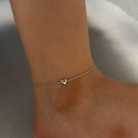 Tobillera Con Colgante De Corazón Acero Inoxidable Minimalista Joyería Para Mujer