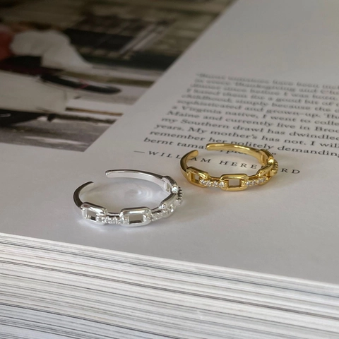 Anello Regolabile A Maglie Di Catena Con Zircone Argento Sterling 925 Anello Aperto Moda Minimalista Per Donna