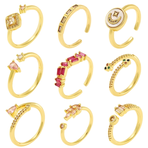 Fashion Commuter Adjustable Copper Ring For Women 18K Gold Plated Zirconia Geometric Open Finger Ring Luxury Jewelry Accessory