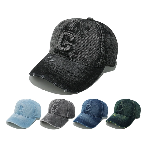 Cappello Da Baseball Denim Cotone Lavato Distressed Vintage Ricamo Lettera C Streetwear Regolabile Donne Uomini