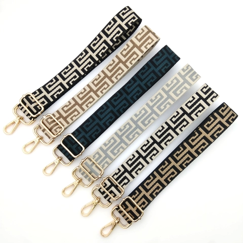 Wide Shoulder Bag Strap Replacement Adjustable Polyester Webbing Geometric Pattern Maze Design For Crossbody Bags