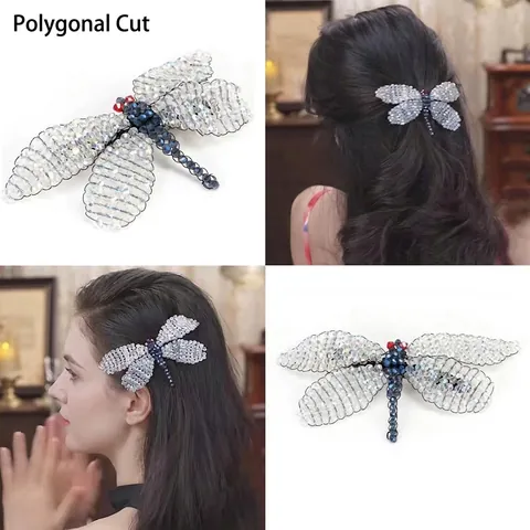 Handmade Woven Crystal Beads Dragonfly Hair Clip Elegant Animal Shape Hair Accessory For Women