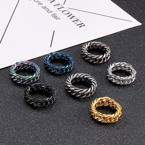 Anello A Catena A Maglie Cubane Acciaio Inossidabile Gioielli Punk Hip Hop Per Uomo E Donna