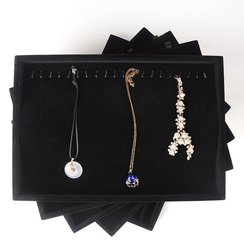 Black Velvet Wood Jewelry Display Tray Organizer For Rings Earrings Necklaces Bracelets Stackable Storage Drawer Showcase