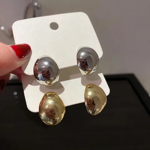 Wassertropfen Ohrstecker Mit 925 Sterling Silber Ohrstift Legierung Unregelmäßige Glatte Spiegeloberfläche Minimalistischer Schmuck