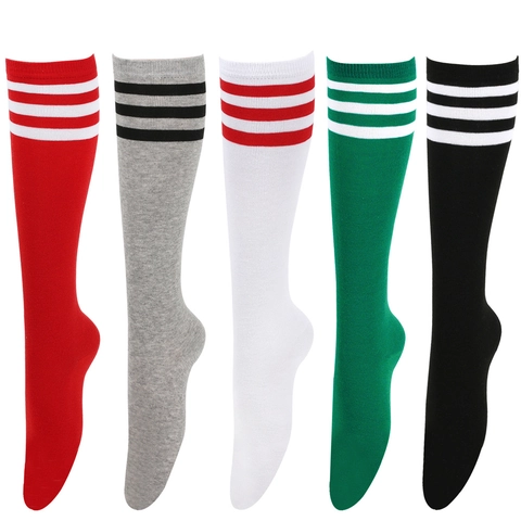 Women Knee High Socks Striped Pattern Cotton Polyester Elastic Japanese JK Style Academy Sports Long Stockings