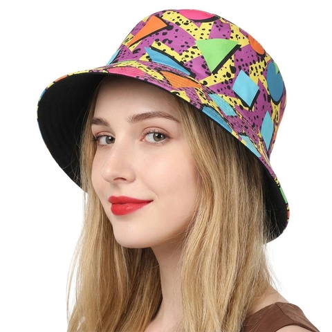 Cappello Da Pescatore Stampato Doppia Faccia Protezione Solare Outdoor Retro Graffiti Fungo Anatra Acrilico Unisex