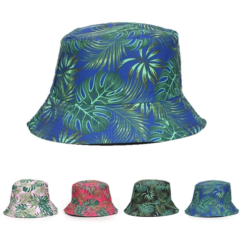 Tropenblatt-Print Fischerhut Polyester Sonnenschutz Sommer Outdoor Strand Anglerhut Für Erwachsene Unisex