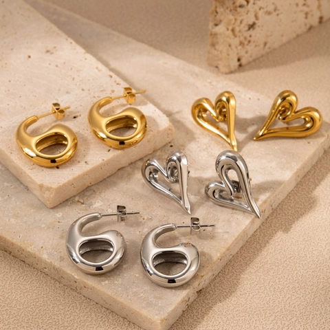 Minimalist Heart Stud Earrings Titanium Steel Hollow Geometric Abstract Curve High Polished Jewelry For Women