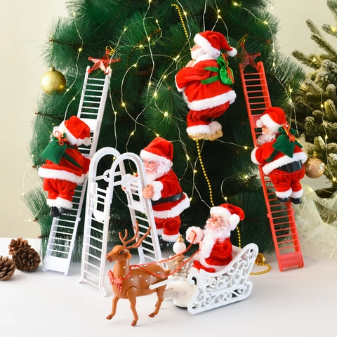 Papá Noel Eléctrico Trepador Juguete Animado Musical Decoración Navideña Felpa Plástico Escalera Cuentas Chimenea Regalo