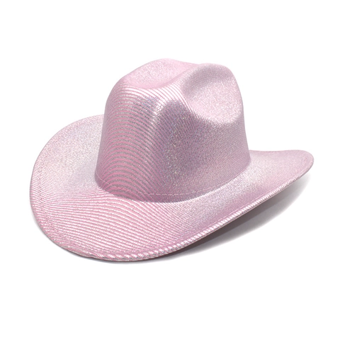 Cappello Da Cowboy Metallico Lucido Cotone Poliestere Olografico Striscia Laser Tesa Larga Festa Disco Scena Costume Per Donne Uomini