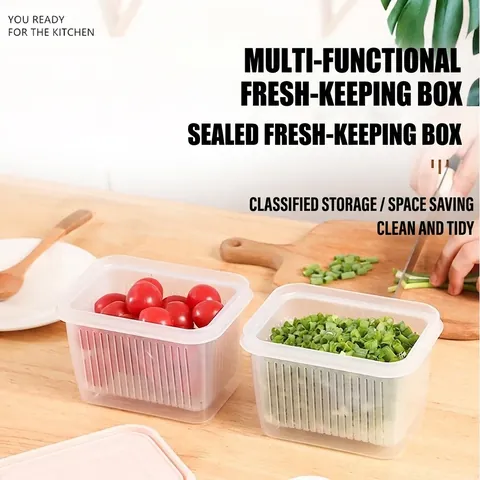 Contenitore Per Alimenti Con Cestello Drenante Doppio Strato Plastica PP Organizzatore Frigorifero Verdura Frutta