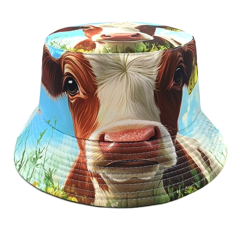 Koeienprint Vissershoed Omkeerbaar Polyester Zonbescherming Buiten Voor Heren Dames Retro Hip Hop Stijl