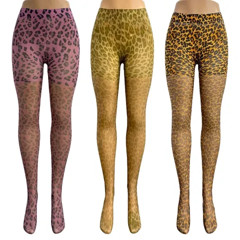 Women Plus Size Leopard Print Tights Sexy High Elasticity Nylon Pantyhose Thin Clubwear Hosiery Full Length