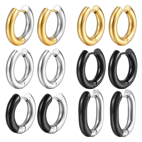 Orecchini A Cerchio Geometrici In Acciaio Inossidabile Placcato Oro 18K Bicolore Minimalisti Per Donna