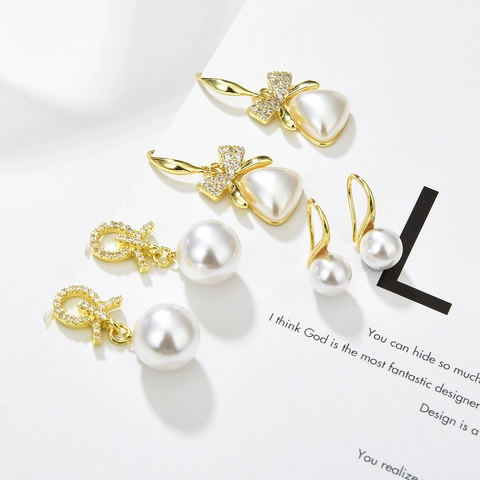 Elegante Strik Kunstparel Oorbellen Koper Zirkoon Ingelegd Koreaanse Stijl Mode Sieraden Voor Vrouwen