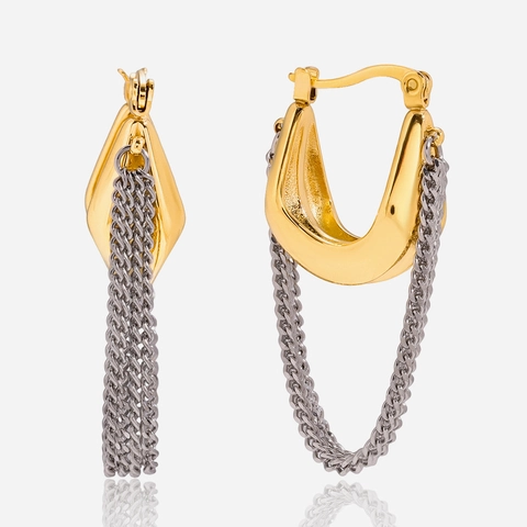 Luxe Tweekleurige Roestvrijstalen U-Vormige Kwast Oorbellen 18K Vergulde Ketting Franje Hoop Oorbellen Voor Dames Sieraden