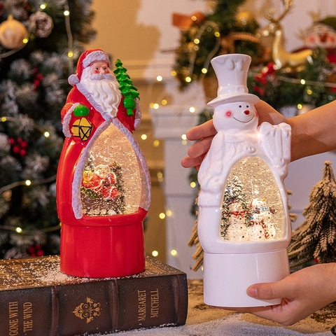 Decoración de Navidad Papá Noel Muñeco de Nieve Caja de Música Bola de Nieve Luz LED Lámpara de Mesa Regalos de Navidad