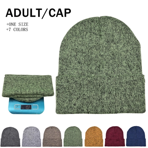 Bonnet En Tricot Mélangé Revers Doux Chaud Hiver Extérieur Décontracté Style Pull Pour Hommes Femmes Unisexe