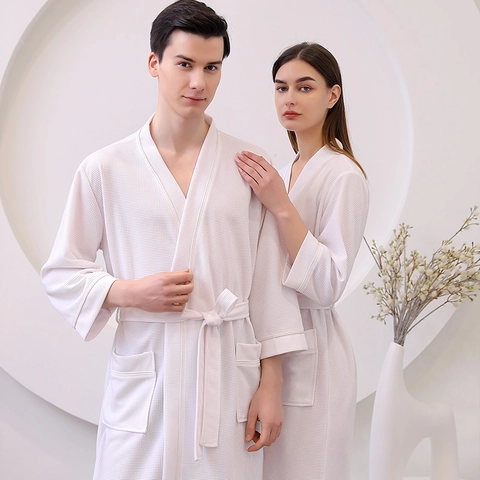 Accappatoio Nido D'ape Assorbente Asciugatura Rapida Morbida Vestaglia Per Hotel Spa Lounge Unisex Con Cintura E Tasche