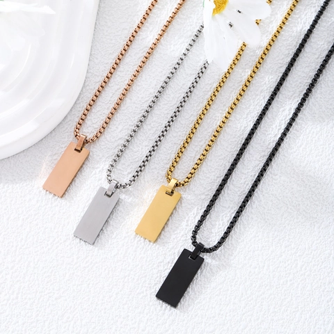 Minimalist Rectangle Pendant Necklace 304 Stainless Steel 18K Gold Plated Box Chain Simple Geometric Jewelry For Men Women