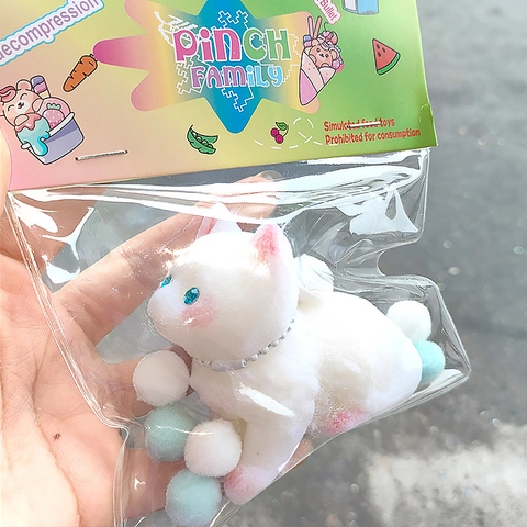 Squishy Cat Toy TPR Flocked Stress Relief Sensory Squeeze Cute Animal Novelty Gift For Kids Girls