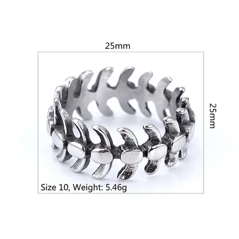 Anillo De Acero Inoxidable Vértebras Espina De Pescado Vintage Gótico Punk Rock Esqueleto Para Hombres Mujeres Hip Hop