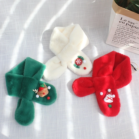 Sciarpa Peluche Di Natale Per Bambini Finta Pelliccia Di Coniglio Scaldacollo Cartone Animato Babbo Natale Renna Invernale