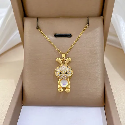 Konijn Hanger Ketting Titanium Stalen Ketting Koper Micro Pave Zirconia Elegante Cartoon Konijn Sieraden Voor Vrouwen