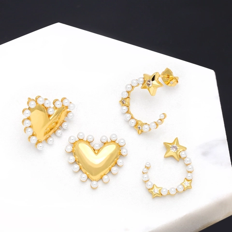 Elegant Artificial Pearl Zircon Copper Stud Earrings Heart Star Dragonfly Shape Gold Plated Fashion Jewelry For Women