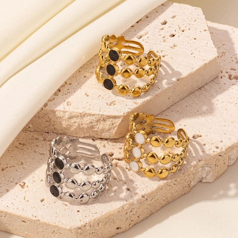 Hollow Multi Layer 304 Stainless Steel Ring Geometric Enamel Drip Oil Adjustable Fashion Jewelry For Women