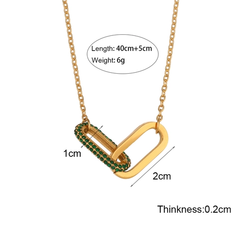 Fashion Double Interlocking Ring Pendant Necklace Stainless Steel Zirconia Inlaid Gold Chain Necklaces For Women Jewelry Gift