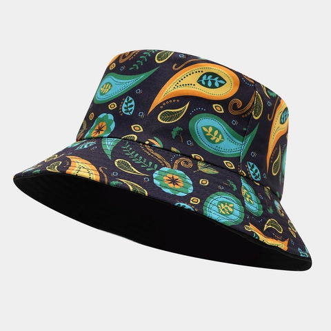 Chapeau Bob Réversible Imprimé Paisley Floral Polyester Protection Solaire Bord Large Extérieur Été Voyage Pêcheur