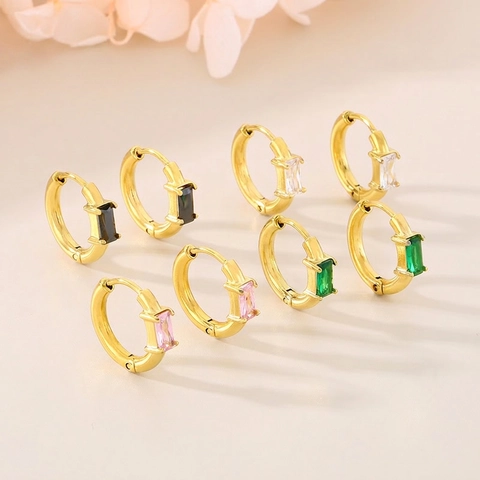Minimalistische Edelstahl Quadratische Glas Eingelegte Creolen Für Damen Mode Geometrische Gold Silber Galvanisierte Huggie Ohrringe