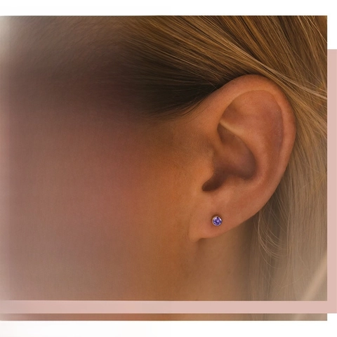 Minimalist Round Birthstone Stud Earrings With Colorful Rhinestone In Stainless Steel For Women Daily Fashion Jewelry