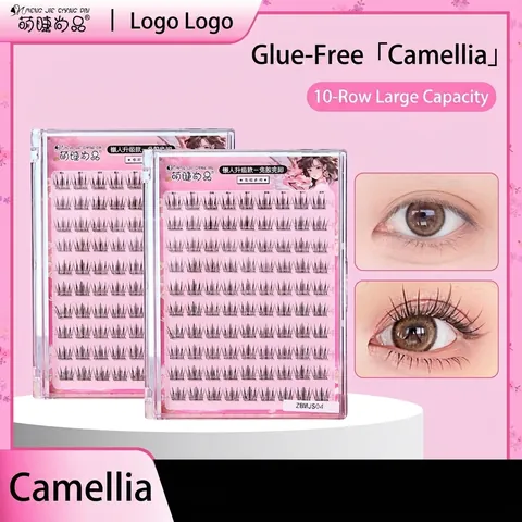 Faux Cils Auto-Adhésifs En Fibres Synthétiques Style Camélia Noir Naturel Pour Le Maquillage Sans Colle