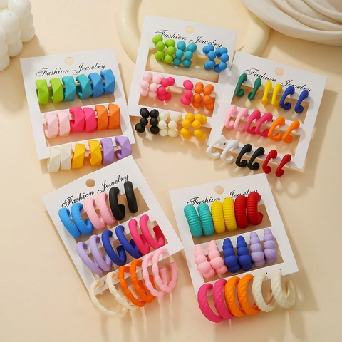 Matte Colorful Acrylic Resin Hoop Earrings With Steel Earring Post Geometric C Shape Fashion Jewelry For Women Rainbow