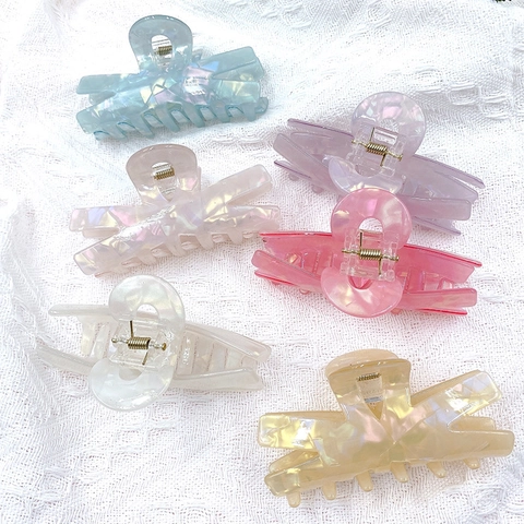 Molletta Per Capelli In Acrilico Iridescente Grande Trama A Conchiglia Elegante Acconciatura Shark Clip Accessori Per Capelli Donna