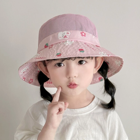 Cappello Da Pescatore Per Bambini Rete Traspirante Cappello Da Sole Falda Larga Corda Antivento Regolabile Stampe Animali Bambini Bambine