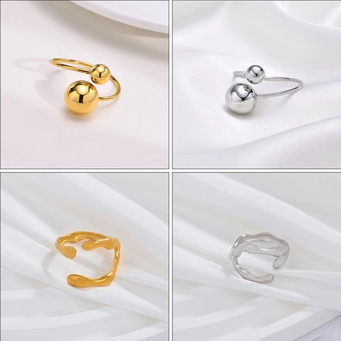 Anillo Abierto Ajustable De Acero Inoxidable Corazón Geométrico Irregular Gota De Agua Piedra Preciosa Joyería De Moda