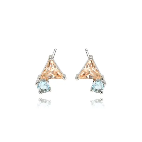 Fashion Brass Gold Plated Colorful Zirconia Stud Earrings For Women Geometric Heart Star Moon Earring Jewelry Gift