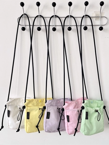 Mini Crossbody Bag Polyester Drawstring Snap Phone Pouch Macaron Color Casual Shoulder Bag Lightweight For Women