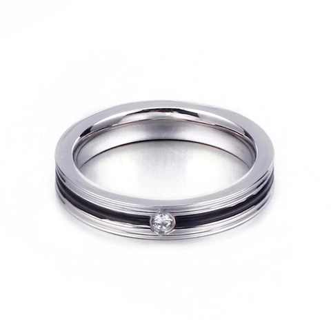 Stainless Steel Band Ring With Cubic Zirconia Inlay Colorful Enamel Line Minimalist Polished Jewelry For Men Women