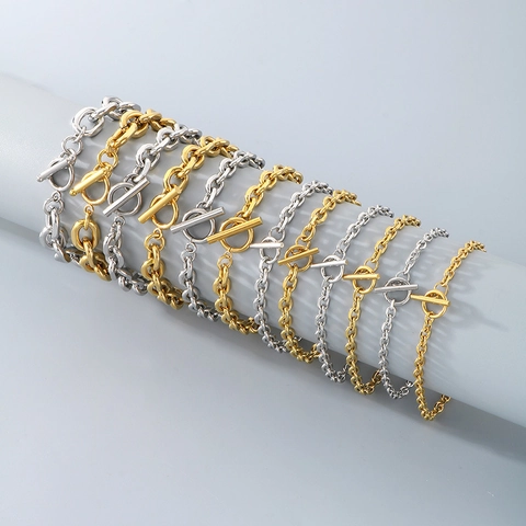 Conjunto De Collar Y Pulsera De Acero Inoxidable Con Cierre De Palanca Cadena O Joyería Minimalista Hip Hop