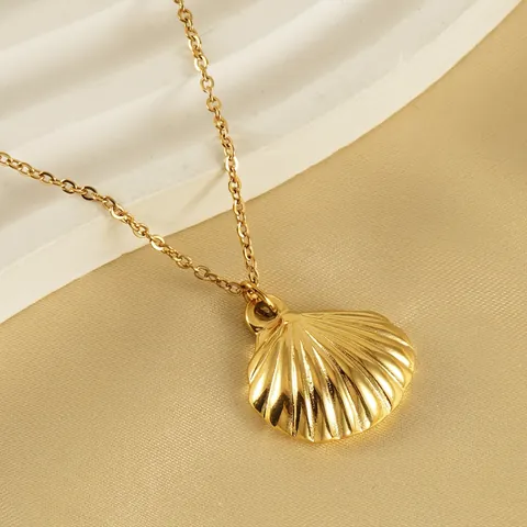 Scallop Shell Anhänger Halskette 18K Vergoldet Edelstahl Strukturierte Muschel Schmuck Für Frauen Minimalistischer Stil