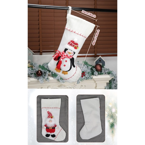 Calze Di Natale In Maglia Bianca 3D Babbo Natale Pupazzo Di Neve Renna Pinguino Decorazione Da Appendere Camino Ornamenti Festivi