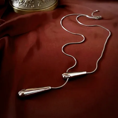 Collar Con Colgante De Gota De Agua De Aleación Minimalista Cadena De Serpiente Larga En Forma De Y Lariat Para Mujer